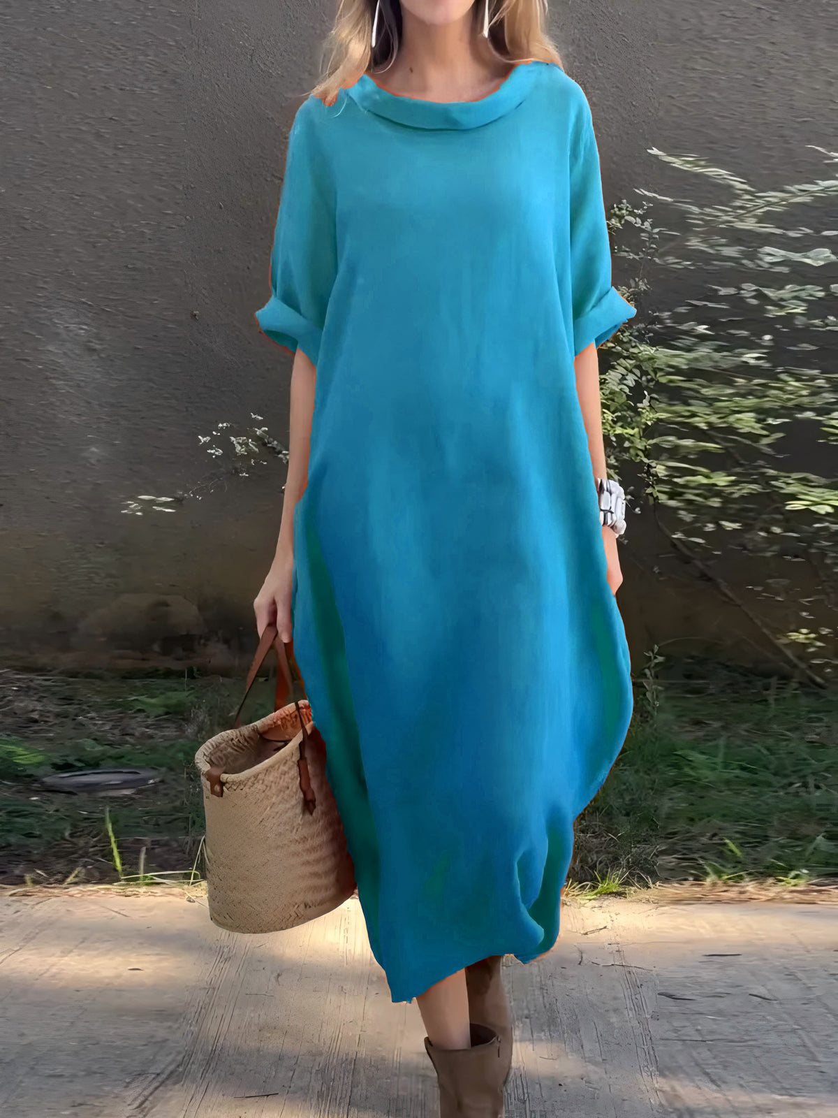 Women's Casual Solid Color Cotton and Linen Dress