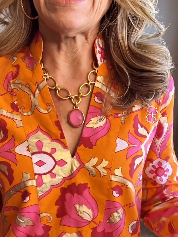 New🔥 Spring Foil Printed V-Neck Dress