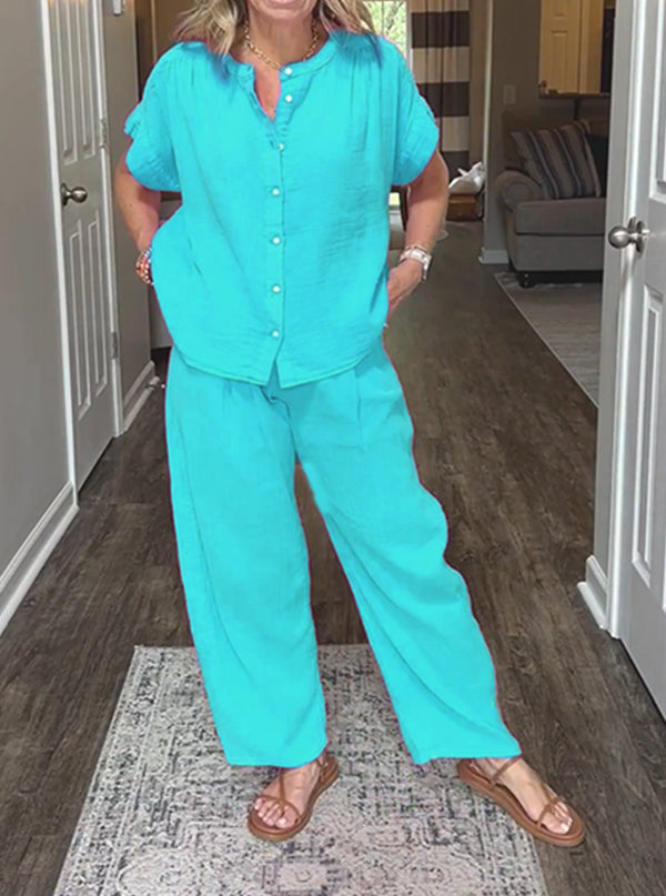 ⏰ LAST DAY SAVE 50% 💥Women's cotton and linen casual solid color 2-piece Set