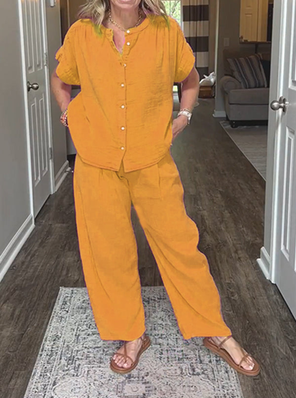 ⏰ LAST DAY SAVE 50% 💥Women's cotton and linen casual solid color 2-piece Set