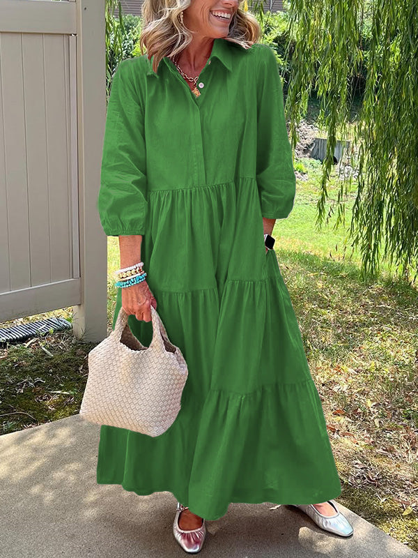 RÄUMUNGSVERKAUF🔥 Lockeres Baumwoll-Leinen-Kleid mit Revers - zzgl. MwSt.