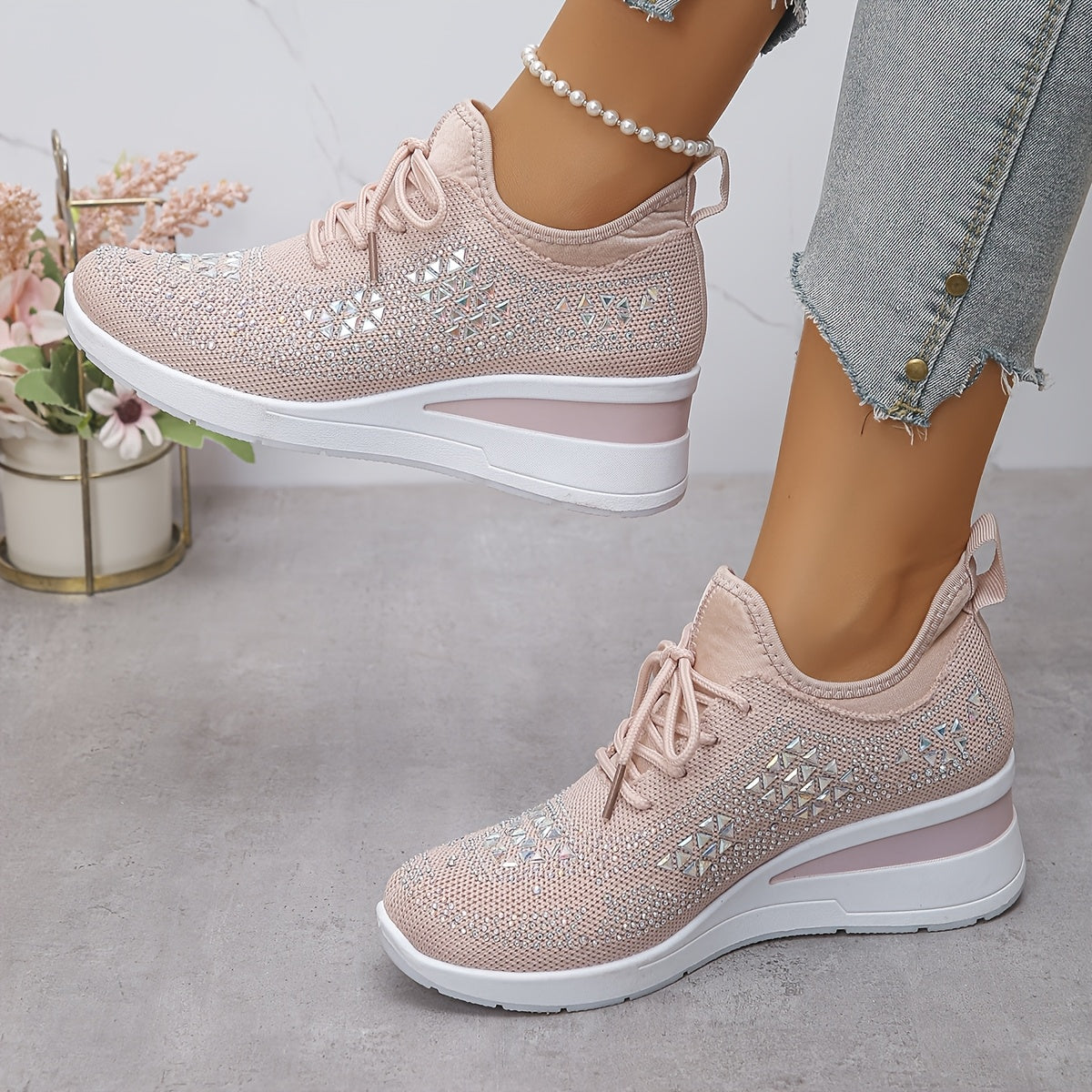 🔥Last Day Promotion 70% OFF - Women's Casual Fashion Breathable Rhinestone-Embellished Orthopaedic Sneakers