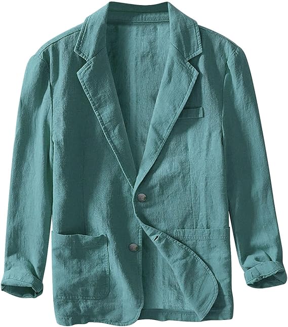 Giacca da uomo in lino, completo casual, blazer sportivo leggero a due bottoni, vestibilità slim.