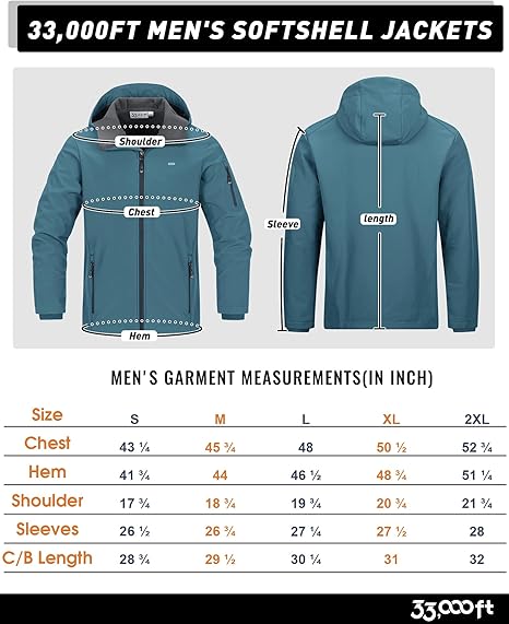 Giacca Softshell impermeabile e calda da uomo 33,000ft, giacca leggera con fodera in pile, impermeabile con cappuccio e antivento per passeggiate ed escursionismo