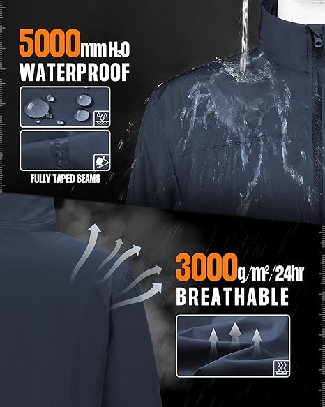 Outdoor Ventures Herren leichte wasserdichte Softshelljacke mit samtgefüttertem Stehkragen, Windbreaker zum Wandern, Laufen, Radfahren und Golfen