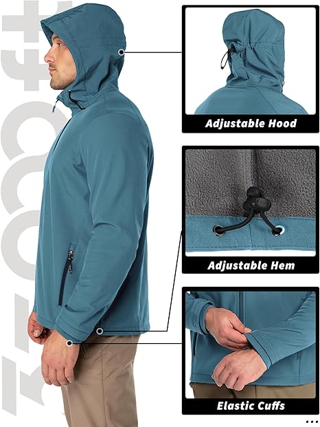 Giacca Softshell impermeabile e calda da uomo 33,000ft, giacca leggera con fodera in pile, impermeabile con cappuccio e antivento per passeggiate ed escursionismo