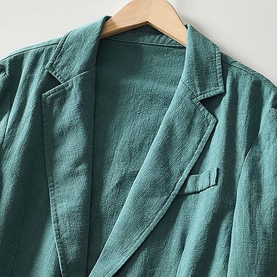 Giacca da uomo in lino, completo casual, blazer sportivo leggero a due bottoni, vestibilità slim.