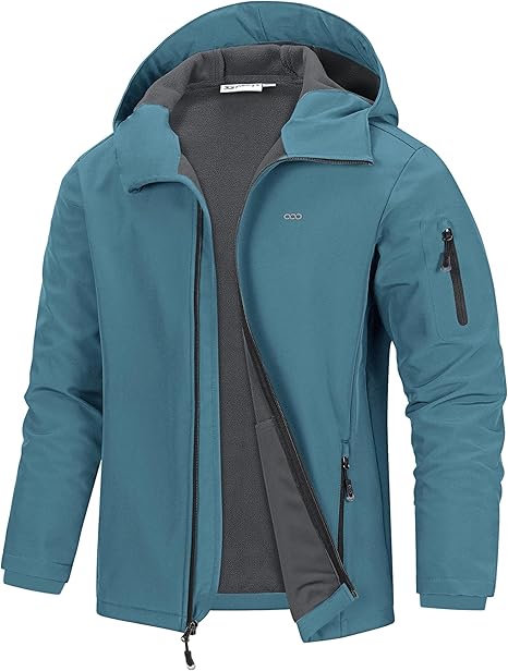 Giacca Softshell impermeabile e calda da uomo 33,000ft, giacca leggera con fodera in pile, impermeabile con cappuccio e antivento per passeggiate ed escursionismo