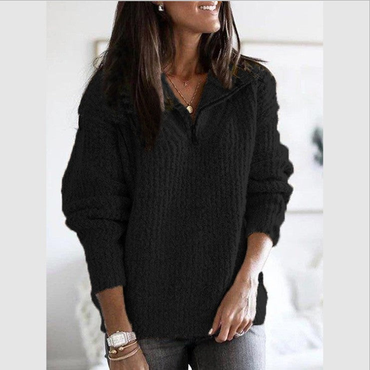 Ribbed Half Zip Sweater For Women