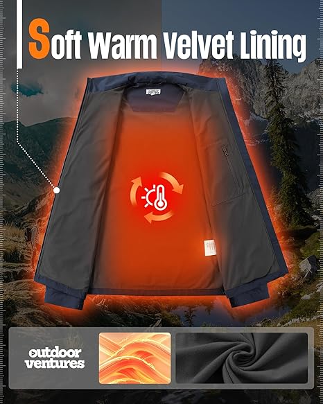 Outdoor Ventures Herren leichte wasserdichte Softshelljacke mit samtgefüttertem Stehkragen, Windbreaker zum Wandern, Laufen, Radfahren und Golfen