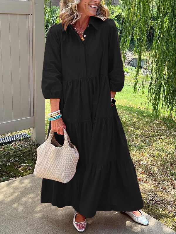 RÄUMUNGSVERKAUF🔥 Lockeres Baumwoll-Leinen-Kleid mit Revers - zzgl. MwSt.