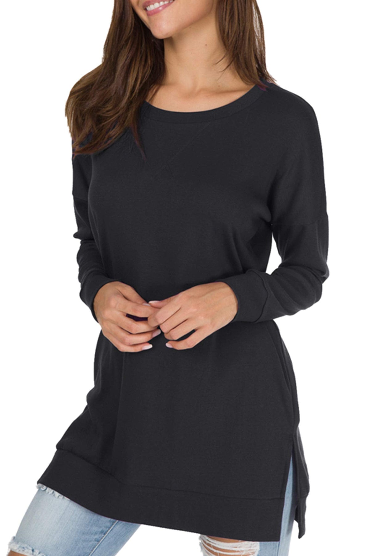 Magliette lunghe da donna a maniche lunghe con spacco laterale