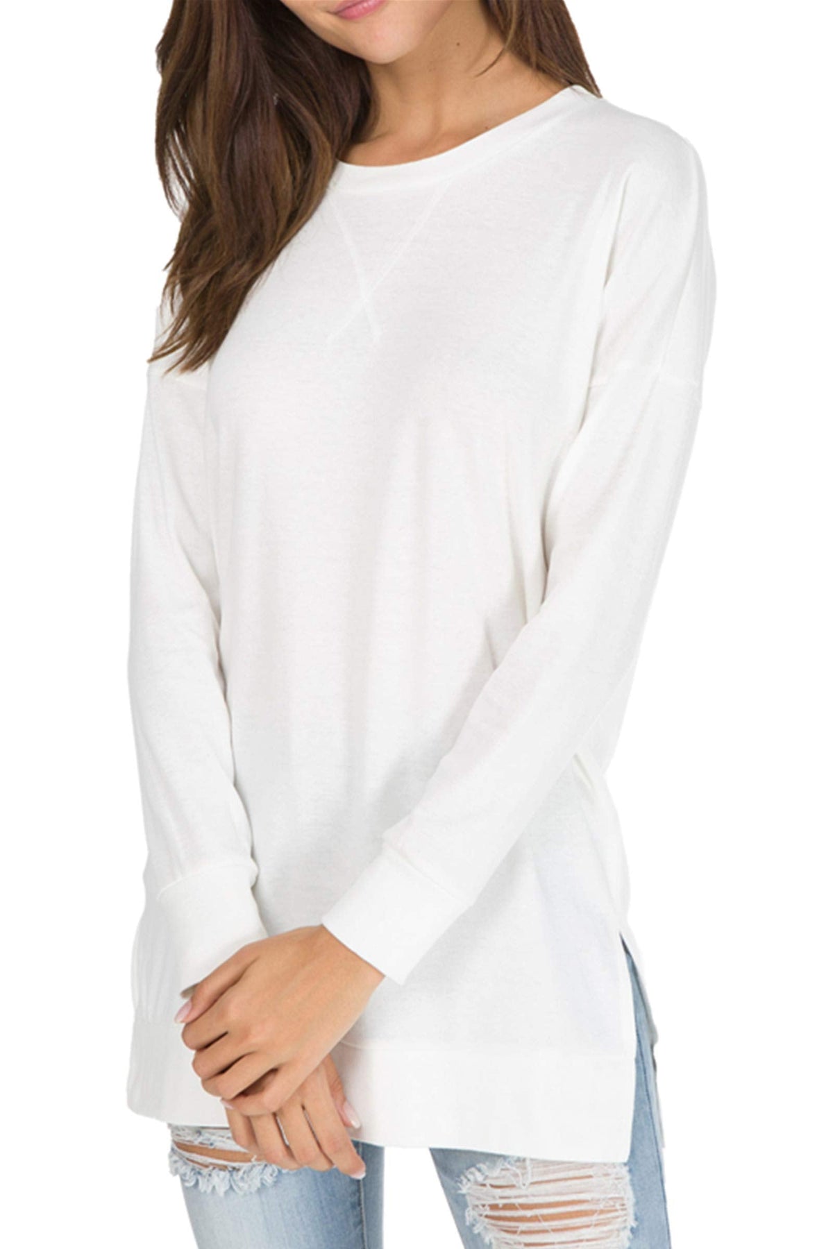Magliette lunghe da donna a maniche lunghe con spacco laterale