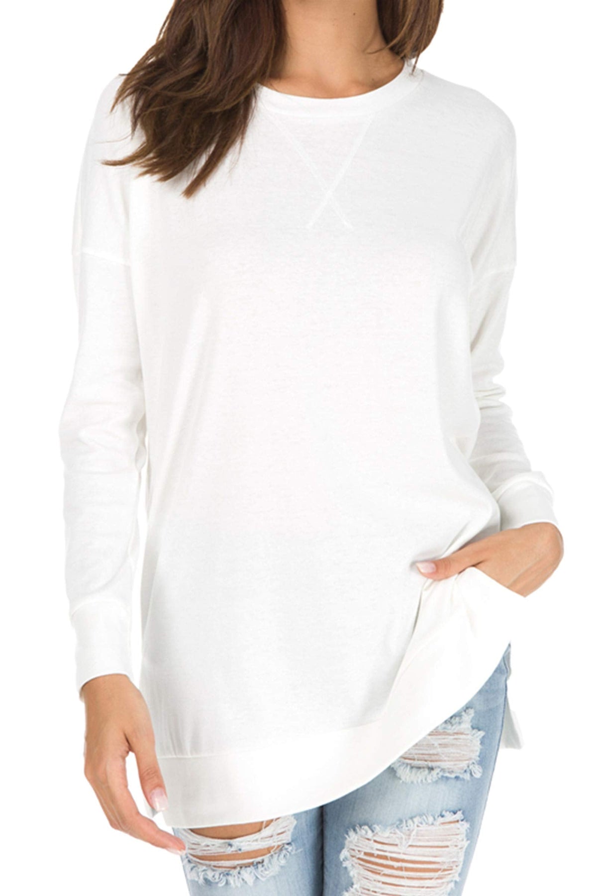 Magliette lunghe da donna a maniche lunghe con spacco laterale