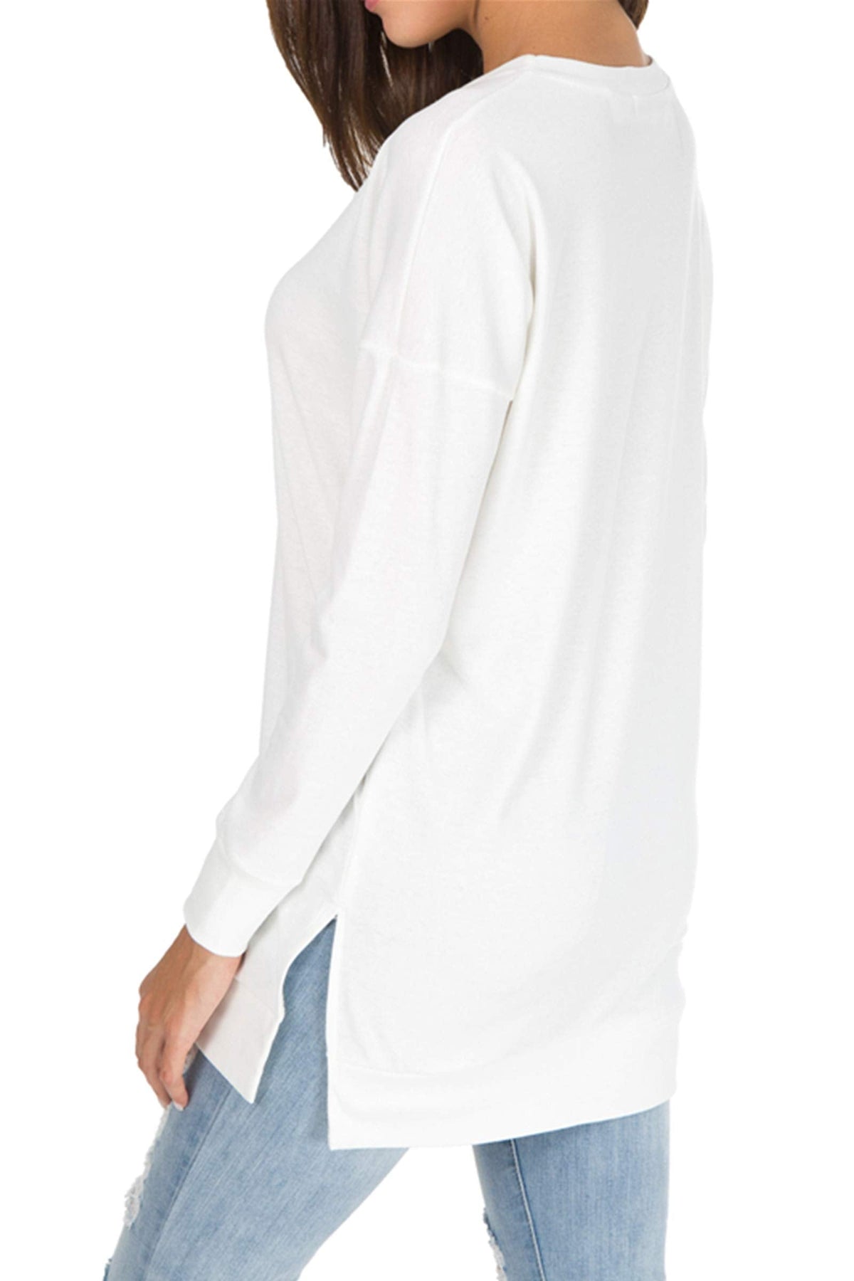 Magliette lunghe da donna a maniche lunghe con spacco laterale
