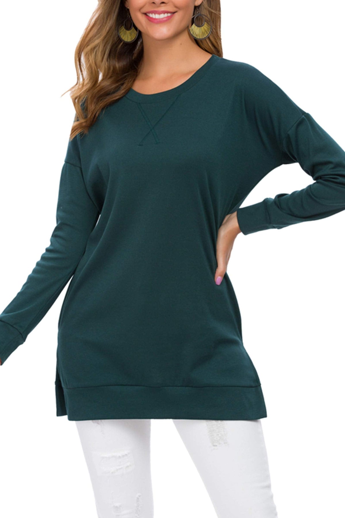 Magliette lunghe da donna a maniche lunghe con spacco laterale