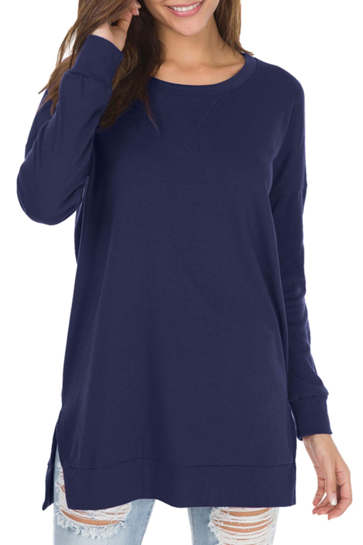 Magliette lunghe da donna a maniche lunghe con spacco laterale