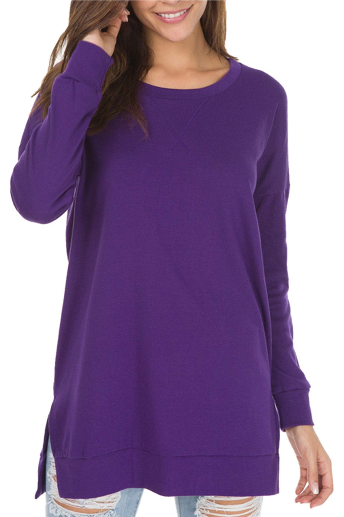 Magliette lunghe da donna a maniche lunghe con spacco laterale