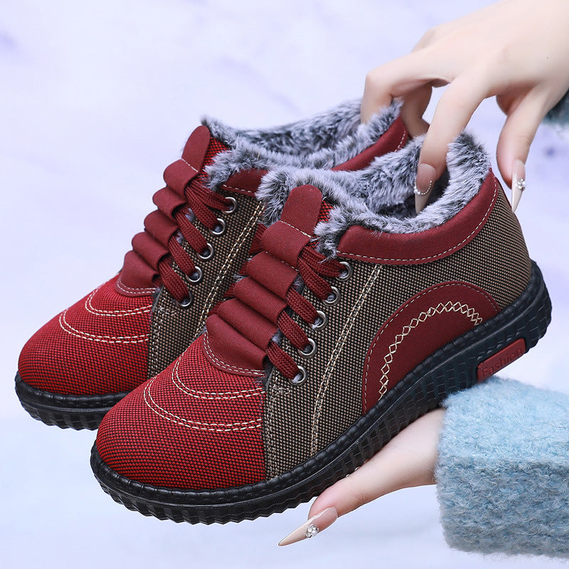 Women's Winter Fleece-lined Warm Non-slip Soft-soled Cotton Shoes