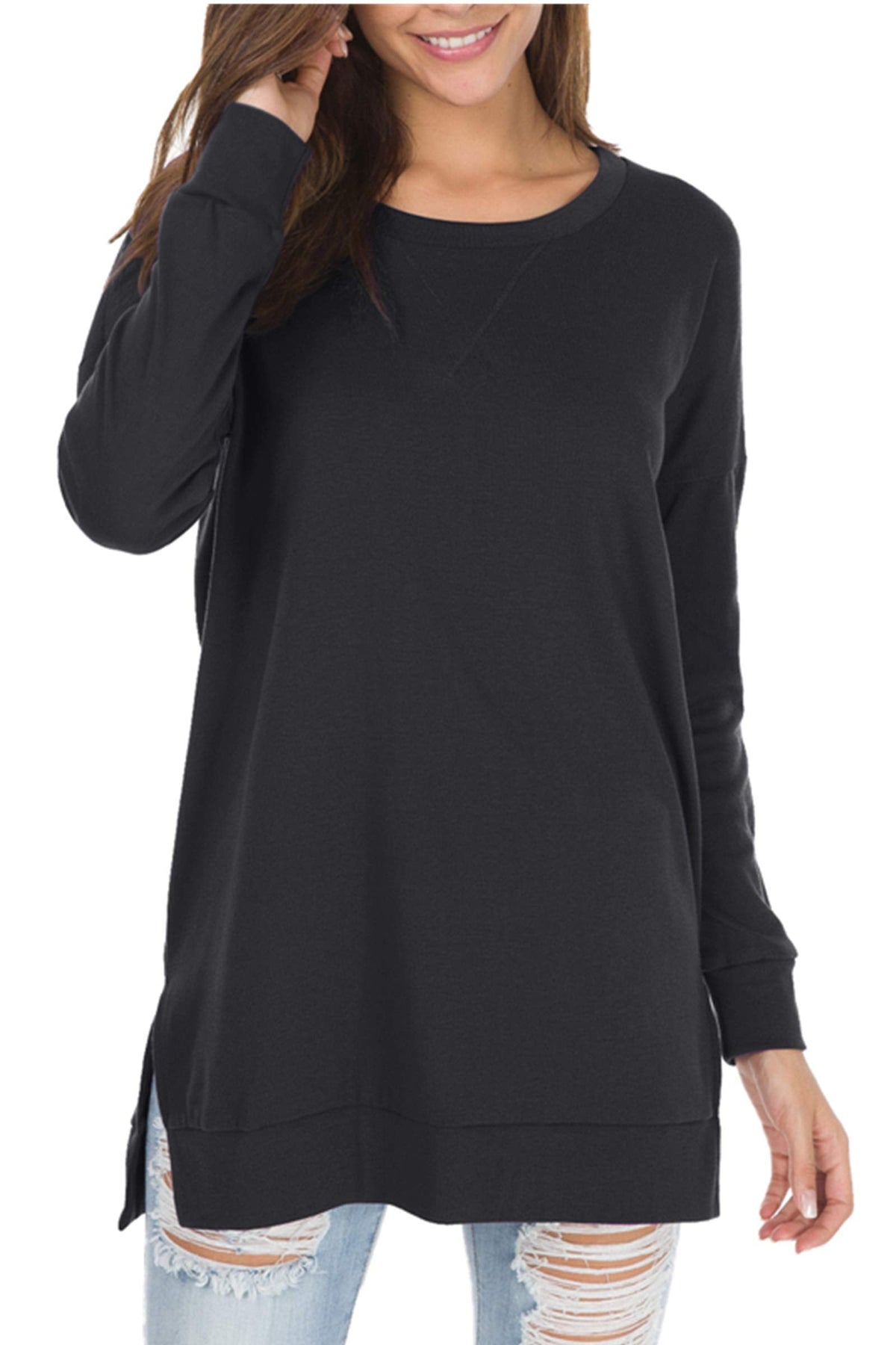 Magliette lunghe da donna a maniche lunghe con spacco laterale
