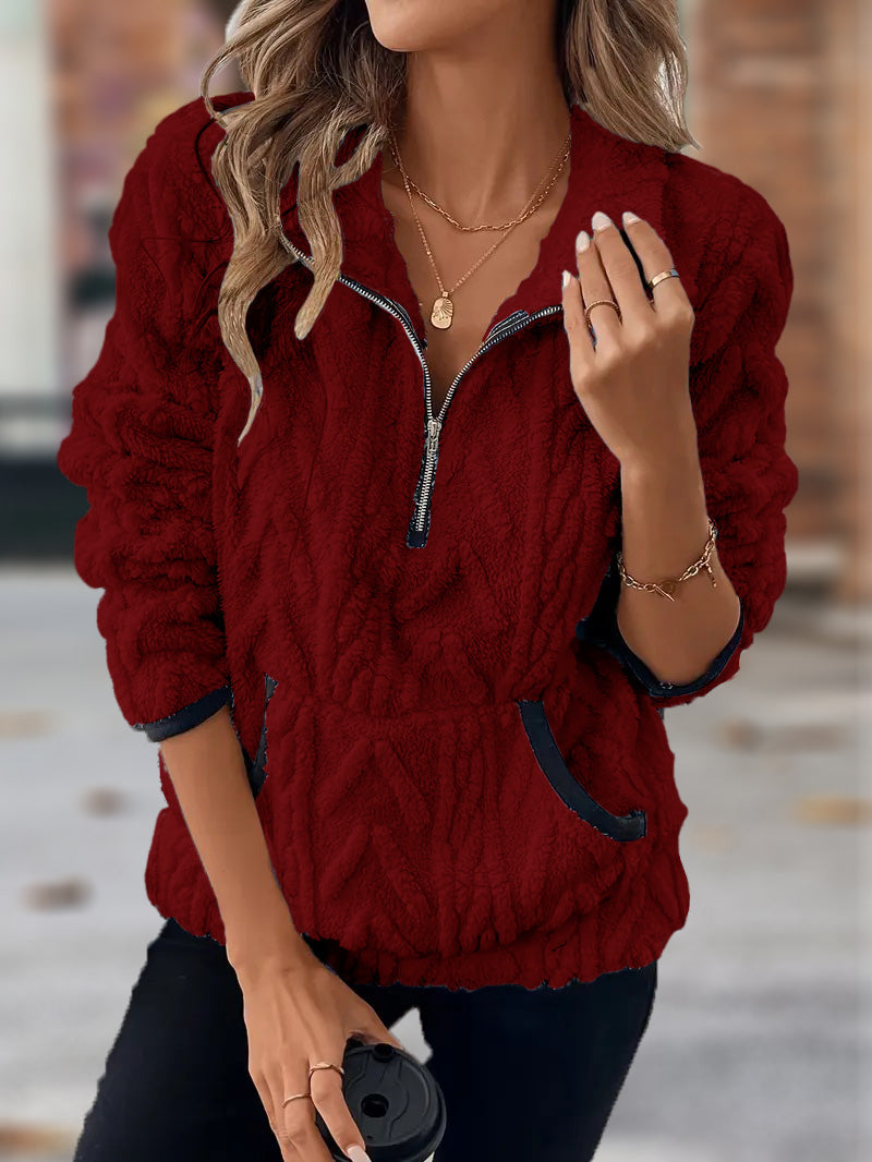 🎄Christmas Clearance🔥 2024 Women's Lapel Half Zipper Plush Pocket Jacket