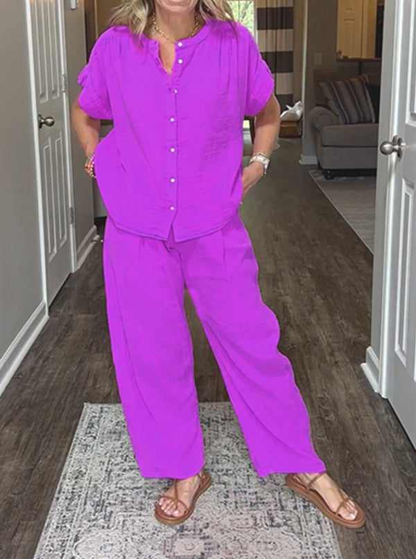 ⏰ LAST DAY SAVE 50% 💥Women's cotton and linen casual solid color 2-piece Set